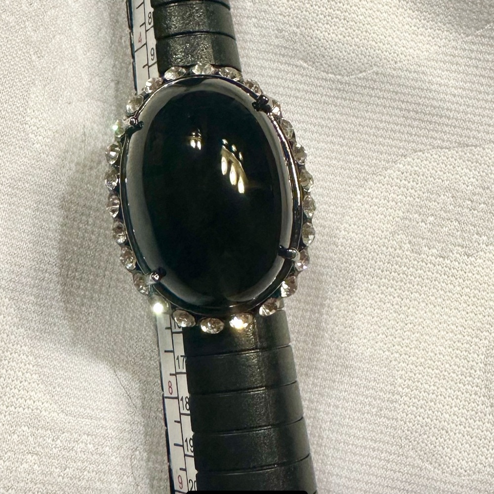Park Lane Black Onyx Oval Stone Ring with Rhinestone Accents